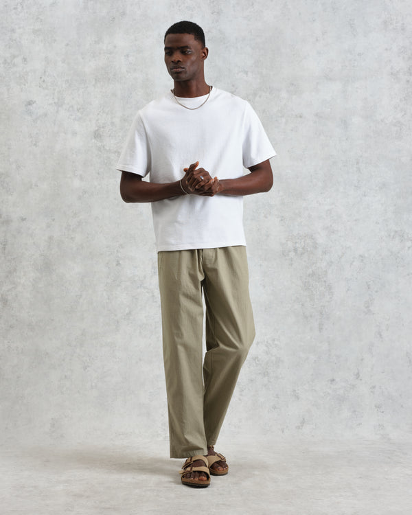 wax london Tyne - Light Khaki Linen Ripstop Trousers
