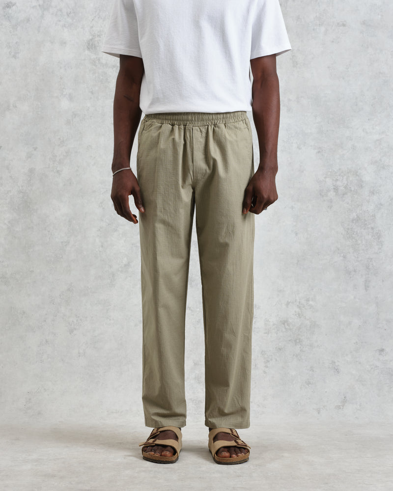 wax london Tyne - Light Khaki Linen Ripstop Trousers