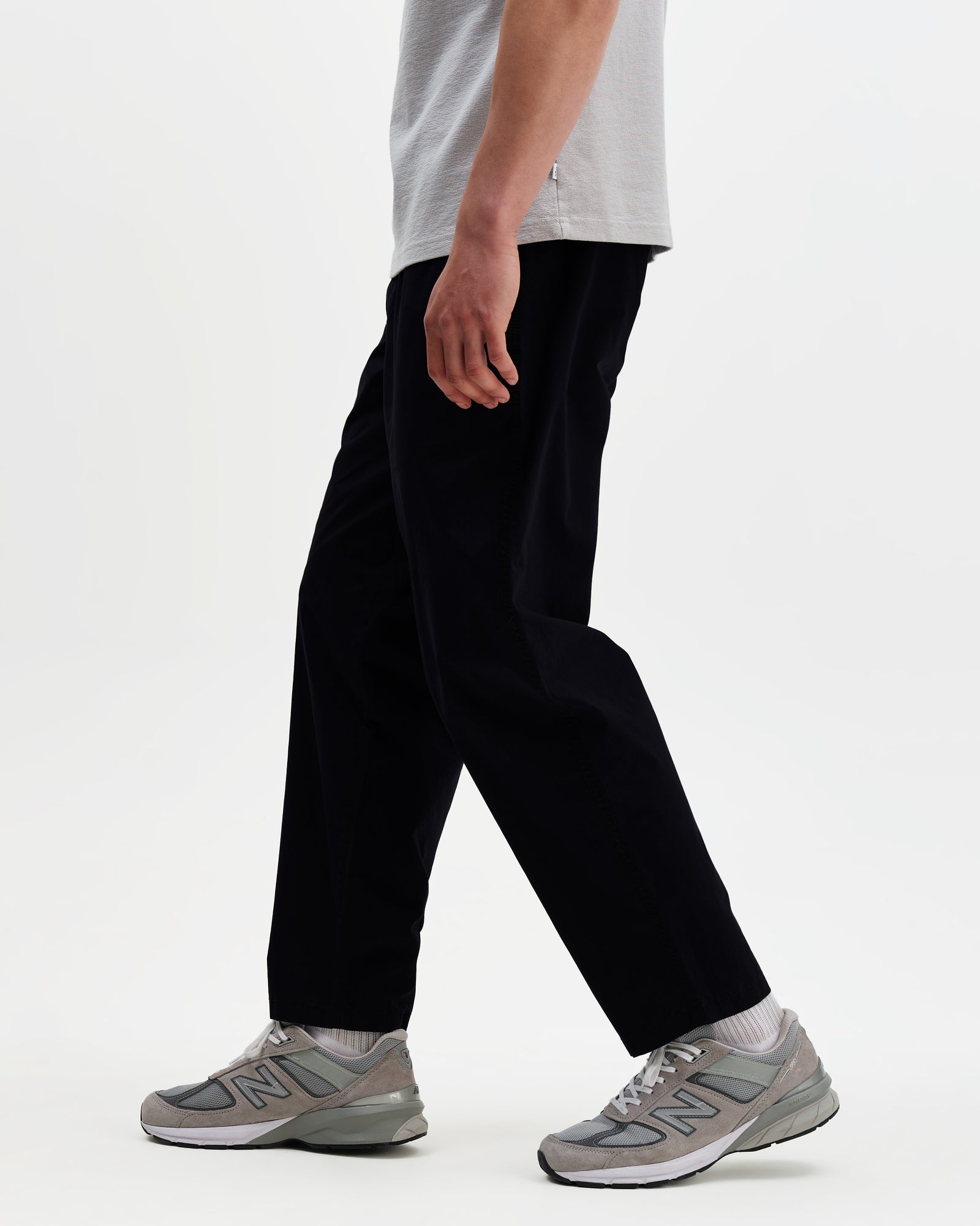 Men's Navy Cotton Poplin Loose Fit Trousers | Wax London