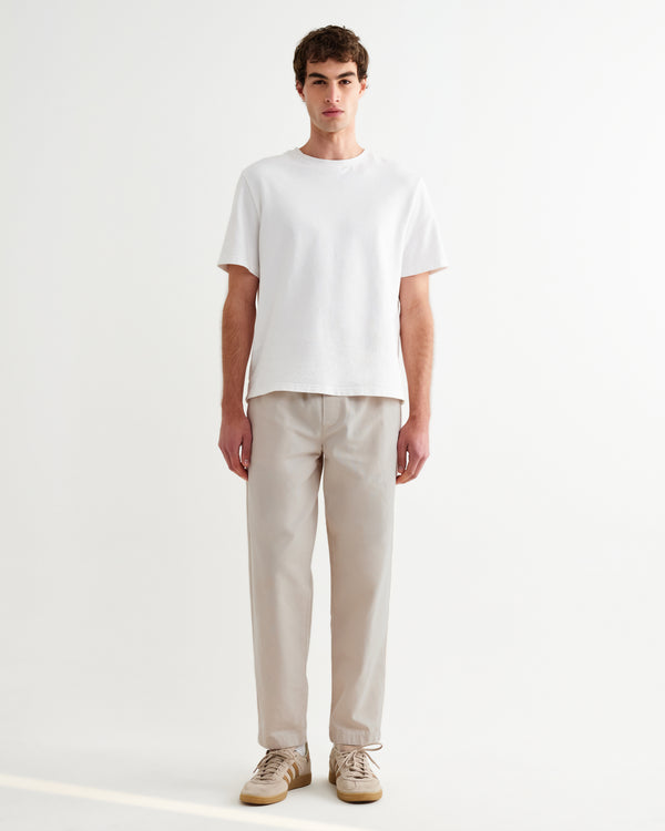 wax london men's Tyne - Stone Cotton Tencel Loose Fit Trousers
