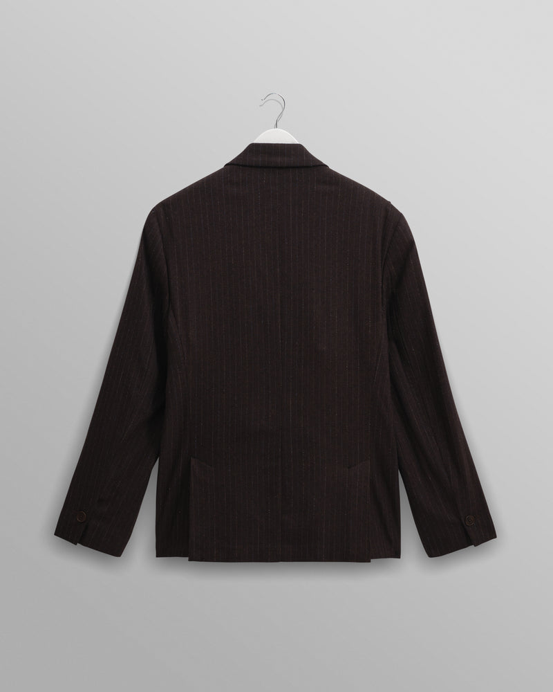 wax london men's Vigo - Dark Brown Double Breasted Wool Pinstripe Blazer