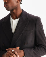wax london men's Vigo - Dark Brown Double Breasted Wool Pinstripe Blazer