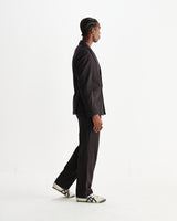 wax london men's Vigo - Dark Brown Double Breasted Wool Pinstripe Blazer