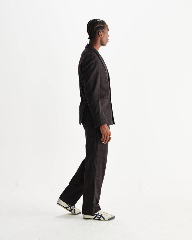 wax london men's Vigo - Dark Brown Double Breasted Wool Pinstripe Blazer