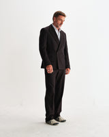 wax london men's Vigo - Dark Brown Double Breasted Wool Pinstripe Blazer