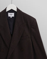 wax london men's Vigo - Dark Brown Double Breasted Wool Pinstripe Blazer