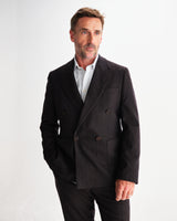 wax london men's Vigo - Dark Brown Double Breasted Wool Pinstripe Blazer