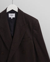 wax london men's Vigo - Dark Brown Double Breasted Wool Pinstripe Blazer