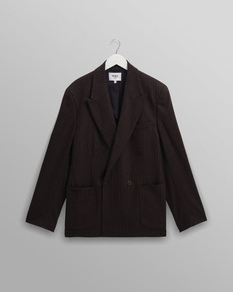 Vigo - Dark Brown Double-Breasted Wool Pinstripe Blazer