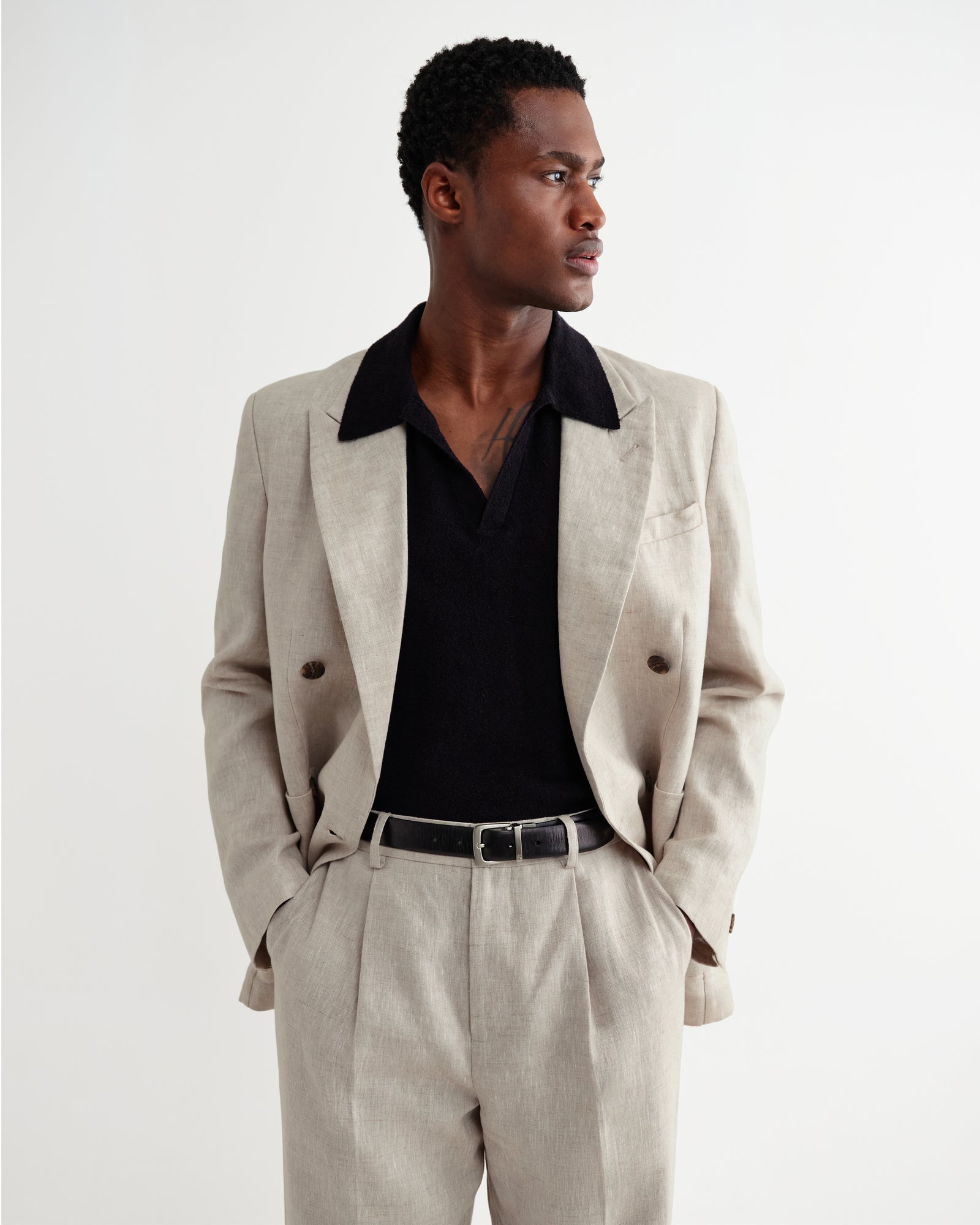 Men's Natural Linen Double-Breasted Blazer | Wax London