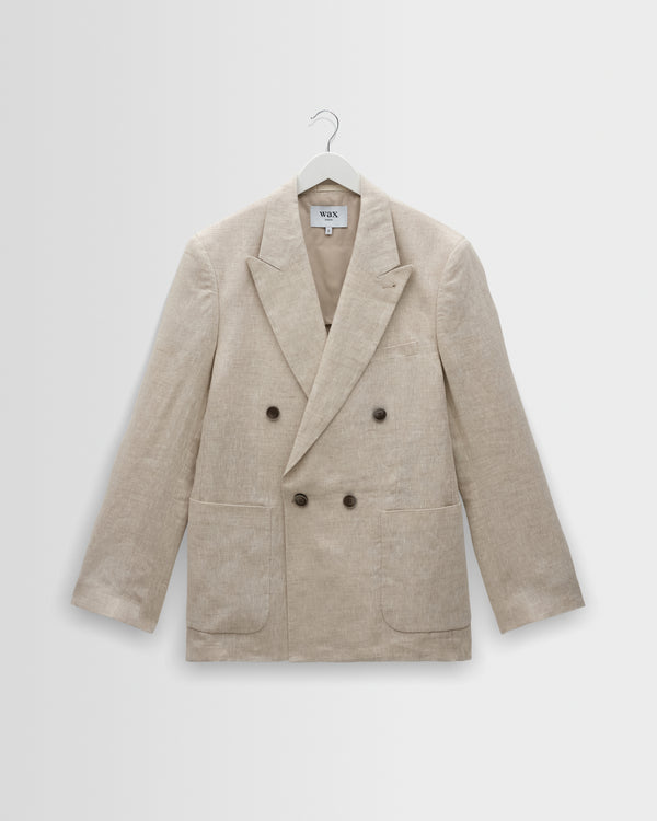 wax london men's Vigo - Natural Linen Double-Breasted Blazer