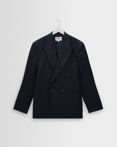 Vigo - Navy Linen Double-Breasted Blazer