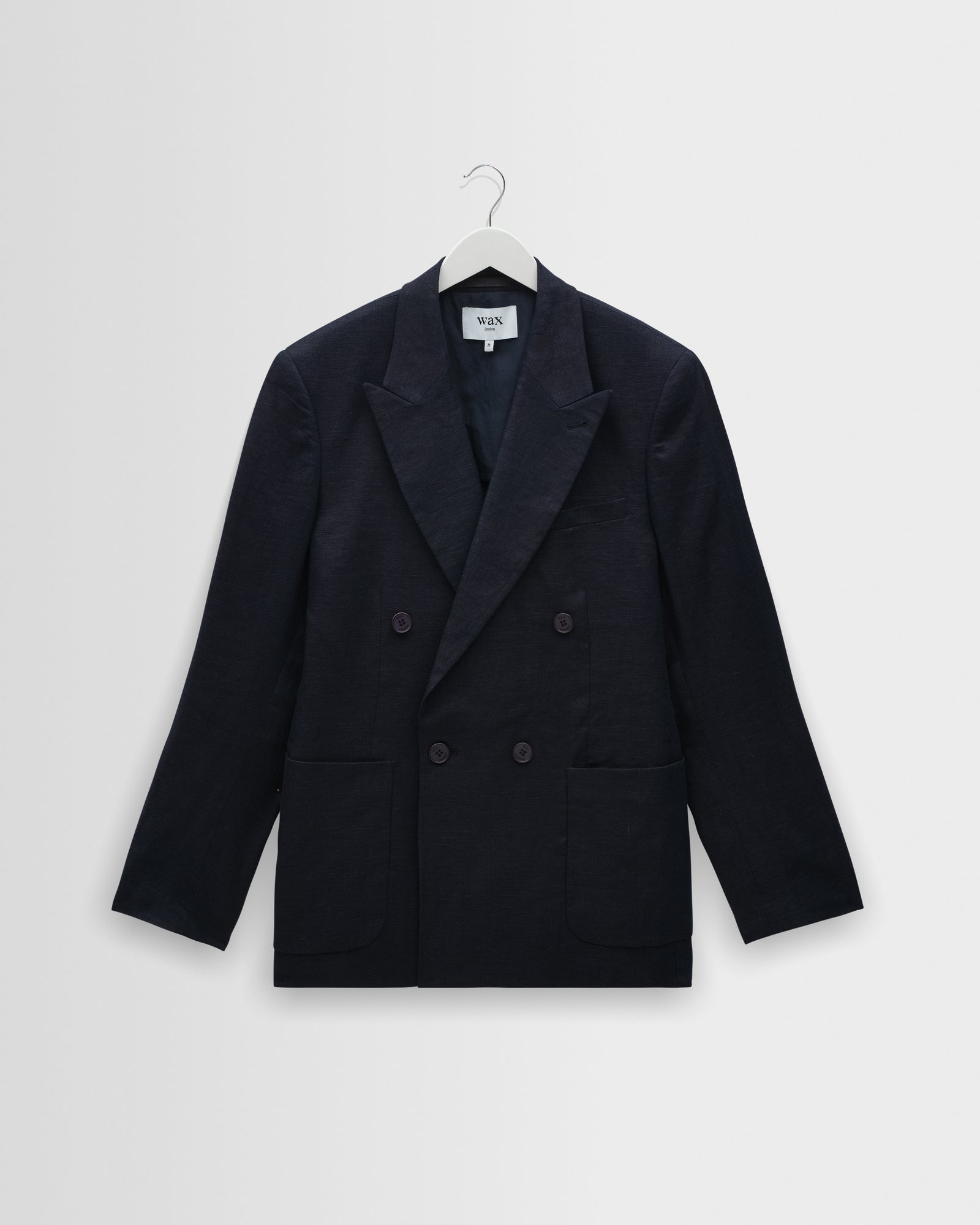 Men's Navy Linen Double-Breasted Blazer | Wax London