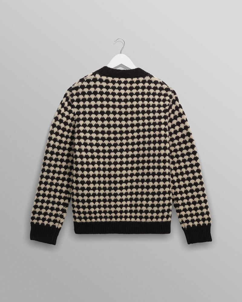 wax london men's Walker - Black And Ecru Bubble Knit Cardigan