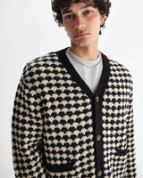 wax london men's Walker - Black And Ecru Bubble Knit Cardigan
