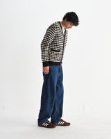 wax london men's Walker - Black And Ecru Bubble Knit Cardigan