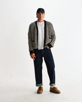 wax london men's Walker - Black And Ecru Bubble Knit Cardigan