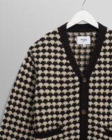 wax london men's Walker - Black And Ecru Bubble Knit Cardigan