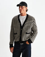 wax london men's Walker - Black And Ecru Bubble Knit Cardigan