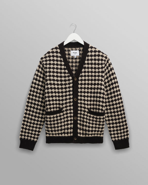 wax london men's Walker - Black And Ecru Bubble Knit Cardigan