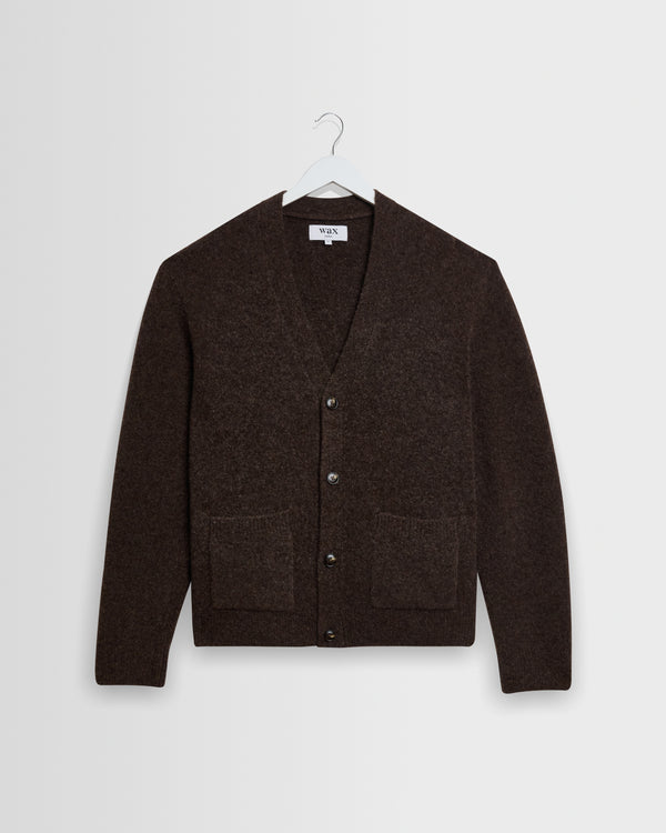 wax london men's Walker - Chocolate Brown Fluffy Wool Knit Cardigan