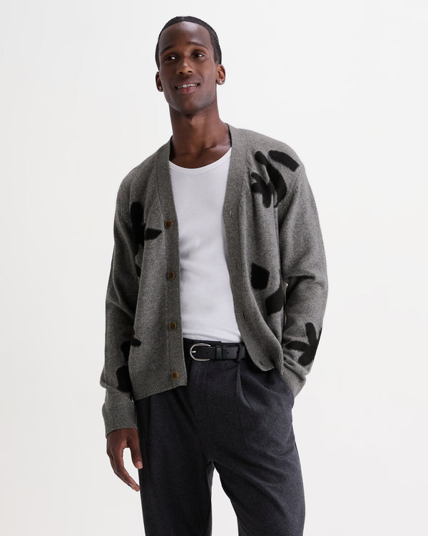 wax london men's Walker - Grey And Black Felted Applique Knit Cardigan
