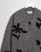 wax london men's Walker - Grey And Black Felted Applique Knit Cardigan