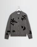 Walker - Grey And Black Felted Applique Knit Cardigan
