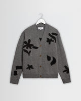 wax london men's Walker - Grey And Black Felted Applique Knit Cardigan