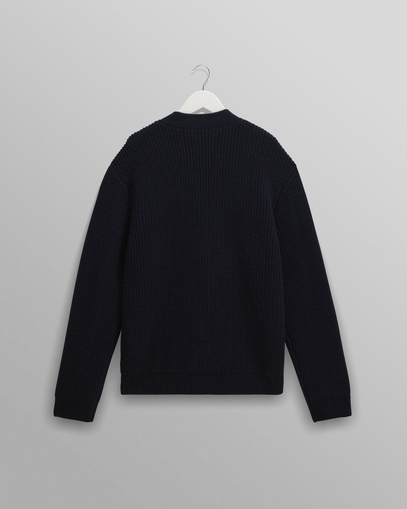 wax london men's Walker - Navy Rib Stitch Knit Cardigan