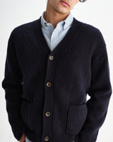 wax london men's Walker - Navy Rib Stitch Knit Cardigan