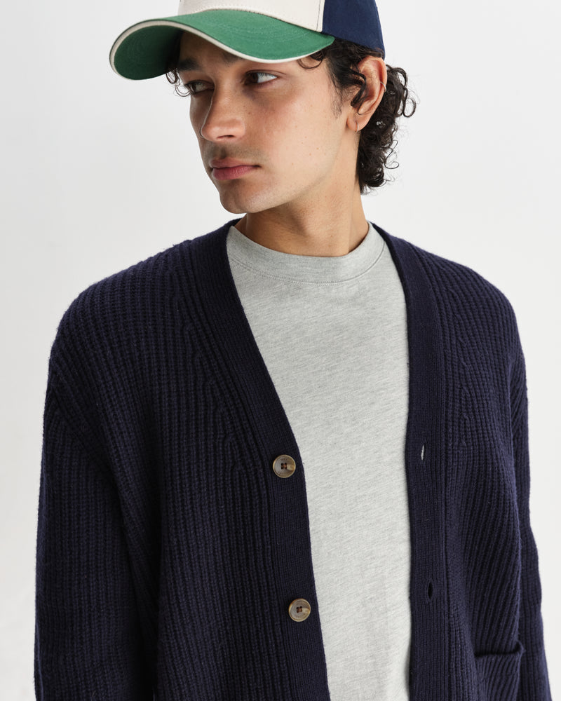Men's Navy Rib Stitch Knit Cardigan & Wax London