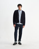 wax london men's Walker - Navy Rib Stitch Knit Cardigan