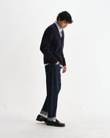 wax london men's Walker - Navy Rib Stitch Knit Cardigan