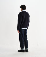 wax london men's Walker - Navy Rib Stitch Knit Cardigan