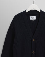 wax london men's Walker - Navy Rib Stitch Knit Cardigan