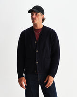wax london men's Walker - Navy Rib Stitch Knit Cardigan
