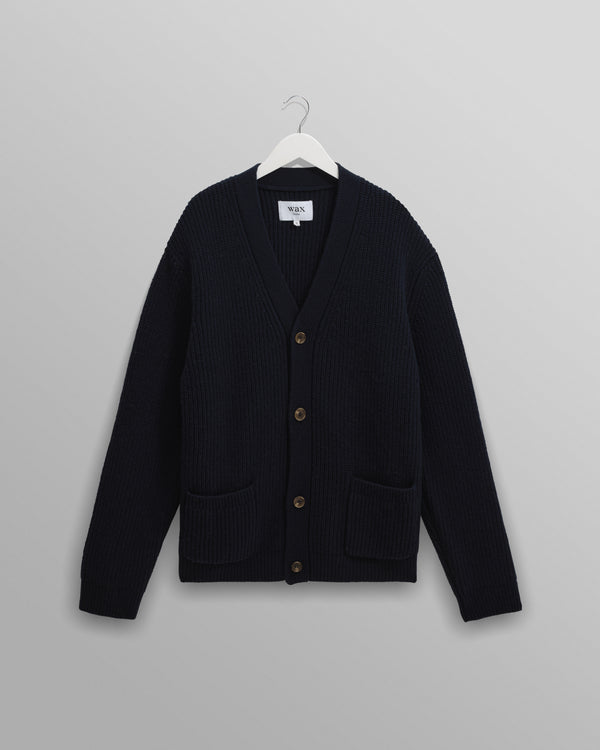 wax london men's Walker - Navy Rib Stitch Knit Cardigan
