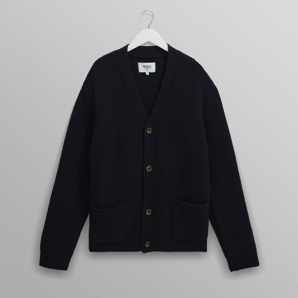 Men's Navy Rib Stitch Knit Cardigan | Wax London