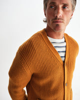 wax london men's Walker - Ochre Rib Stitch Knit Cardigan