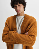 wax london men's Walker - Ochre Rib Stitch Knit Cardigan