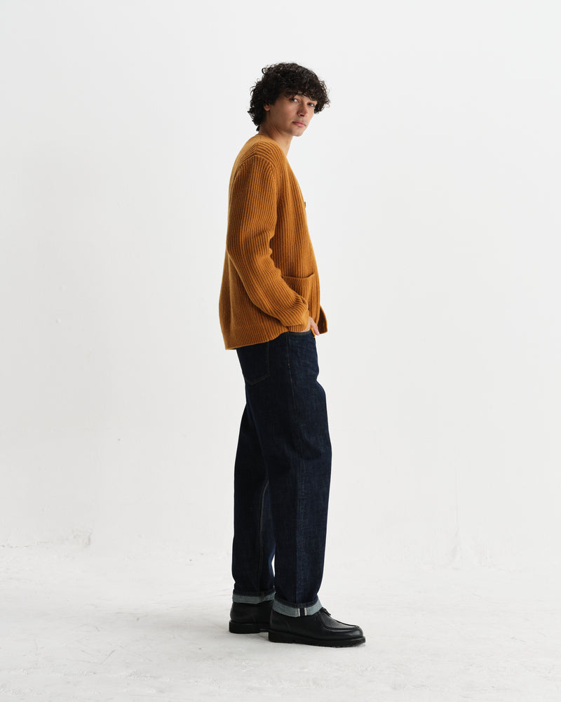 wax london men's Walker - Ochre Rib Stitch Knit Cardigan