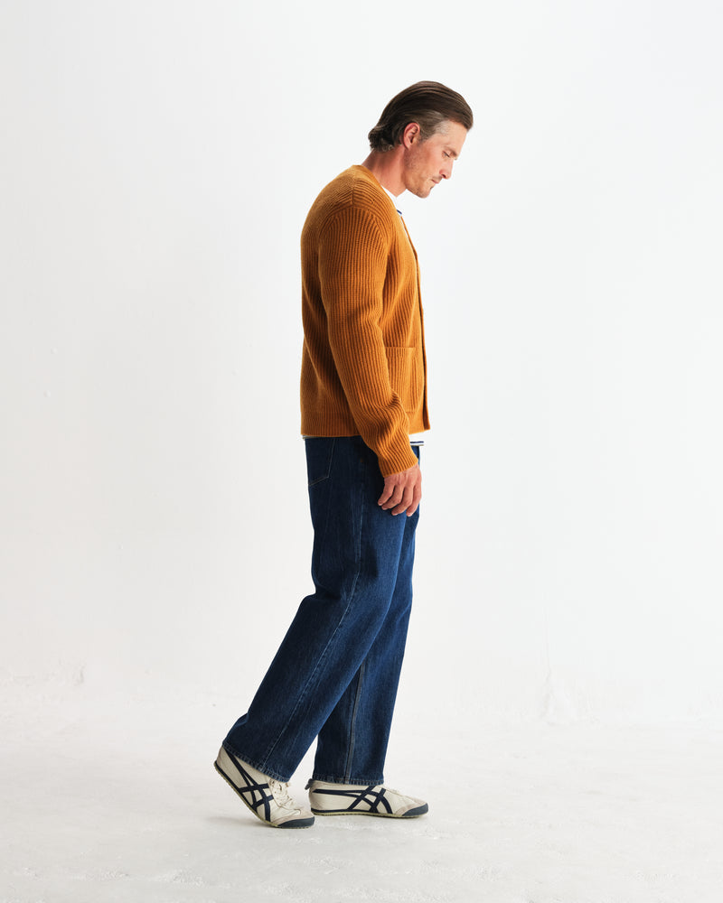 wax london men's Walker - Ochre Rib Stitch Knit Cardigan
