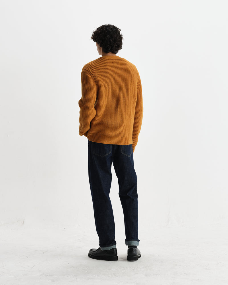 wax london men's Walker - Ochre Rib Stitch Knit Cardigan