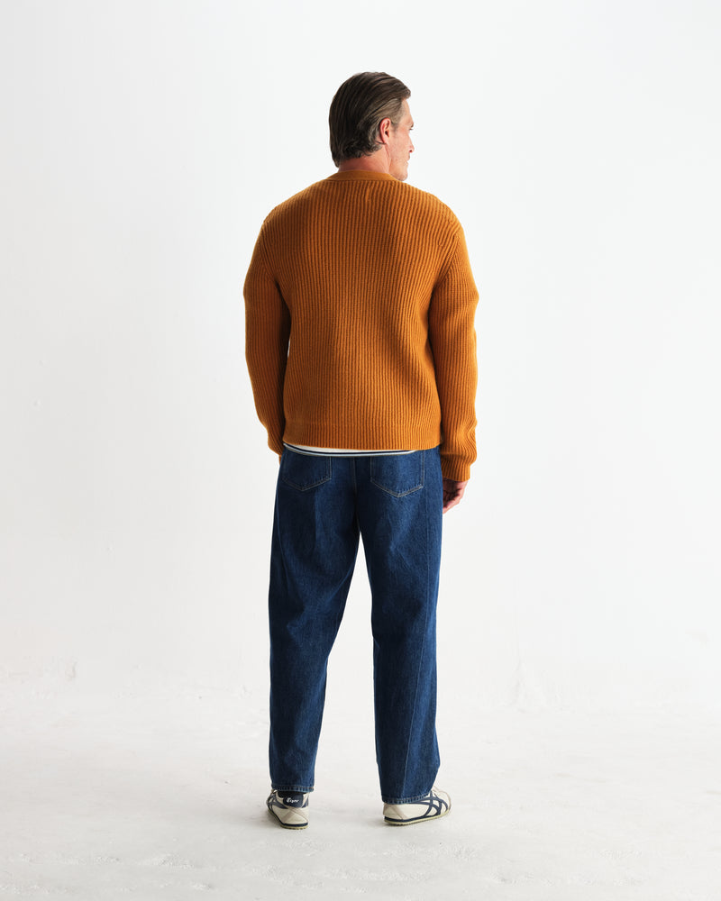 wax london men's Walker - Ochre Rib Stitch Knit Cardigan