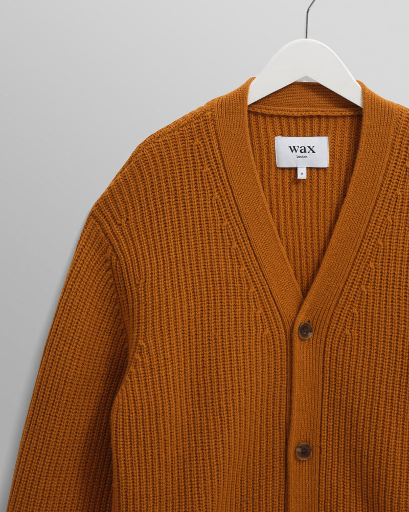 wax london men's Walker - Ochre Rib Stitch Knit Cardigan