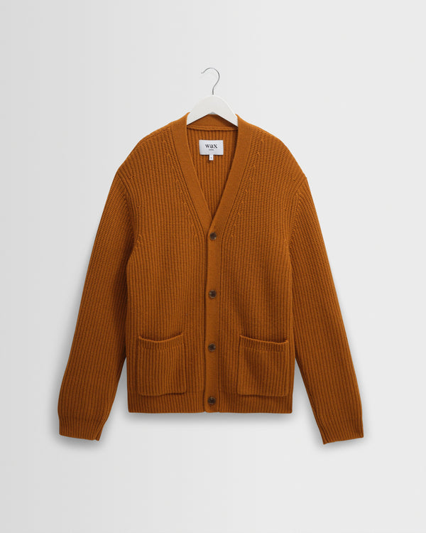 wax london men's Walker - Ochre Rib Stitch Knit Cardigan