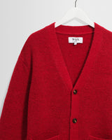 wax london men's Walker - Red Fluffy Wool Knit Cardigan