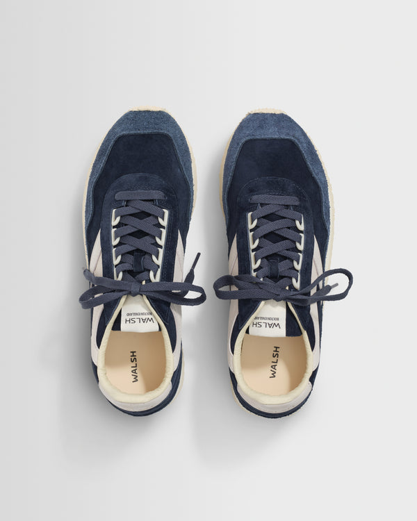wax london men's Walsh - Navy And White Suede Ensign Trainers