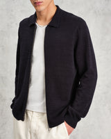 wax london Wayfarer - Navy Slub Cotton And Linen Cardigan